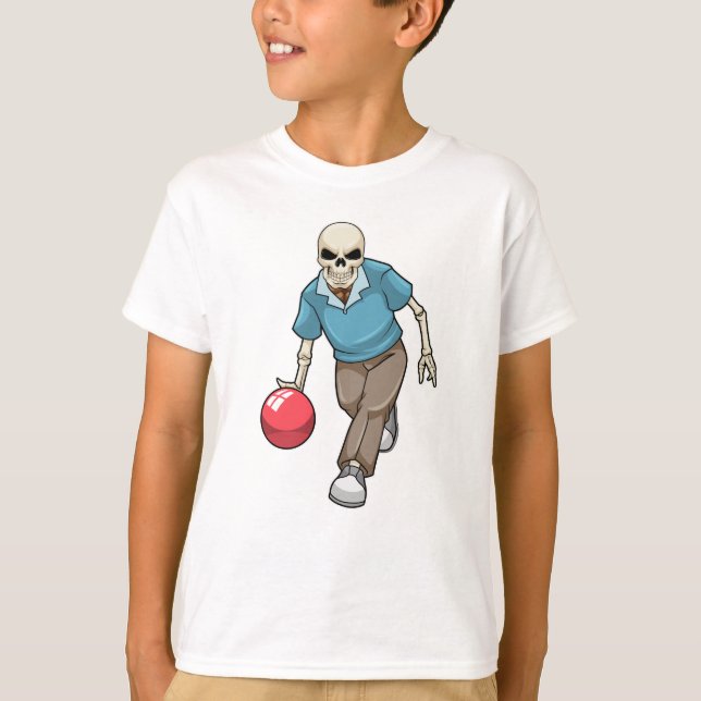 Skeleton på Bowling med Bowling ball T Shirt (Framsida)