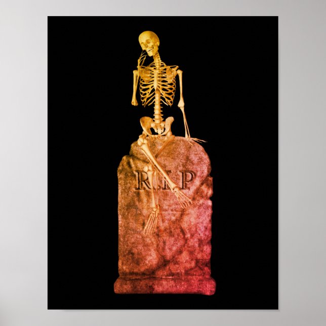Skeleton på Gravsten Halloween Poster (Framsidan)