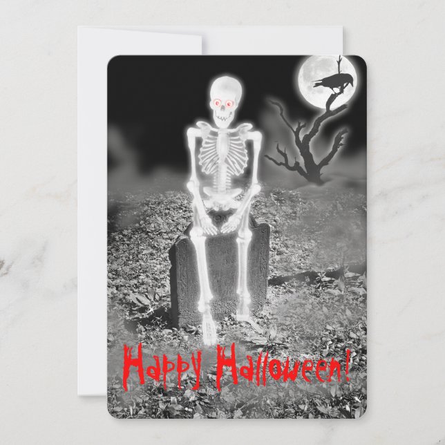 Skeleton på inbjudan till Gravestone Halloween fes (Framsida)