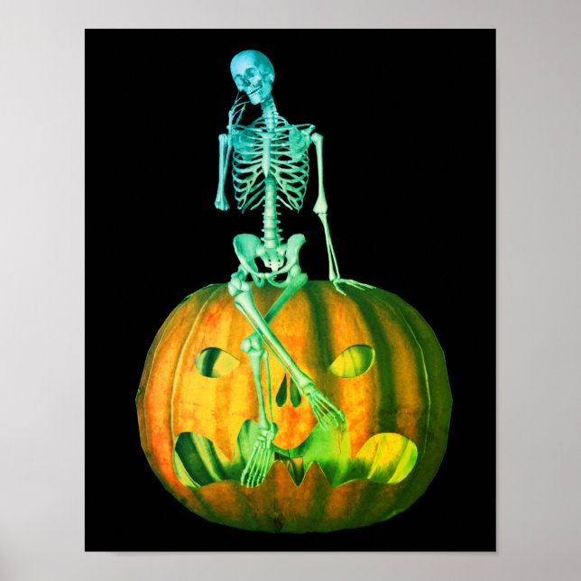 Skeleton på Jack o lantern Pumpkin Poster (Framsidan)