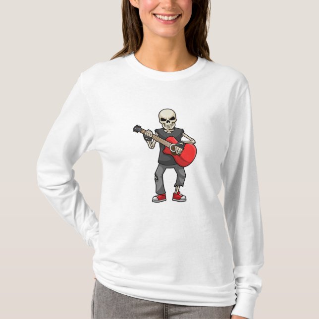 Skeleton på Music med Guitar T Shirt (Framsida)