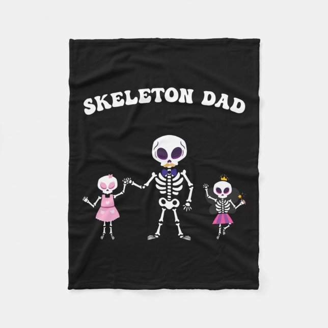 Skeleton Pappa Halloween Costume Funny Skull Fleecefilt (Framsidan)