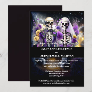 Skeleton par lila gult bröllop inbjudningar