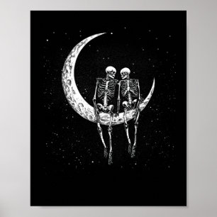 Skeleton par på Måne Roligt Halloween Costume Mana Poster