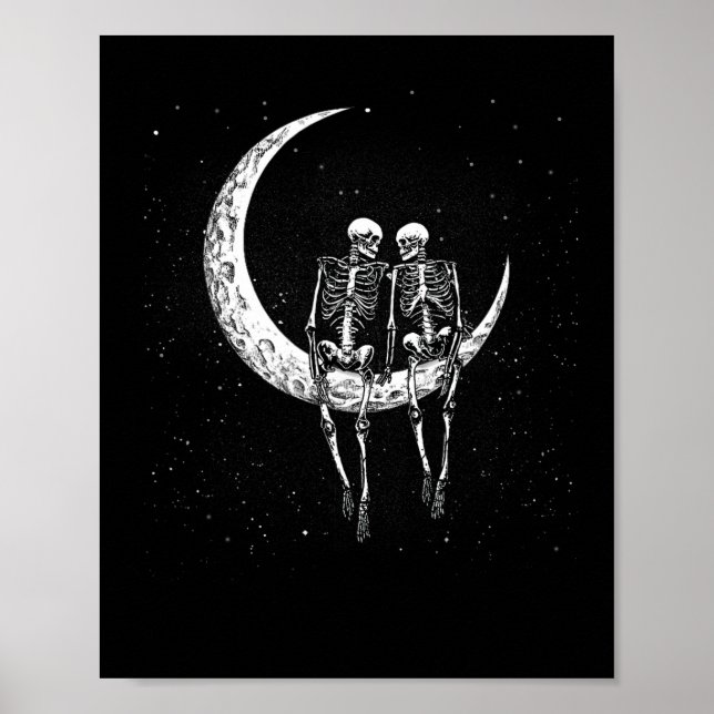 Skeleton par på Måne Roligt Halloween Costume Mana Poster (Framsidan)