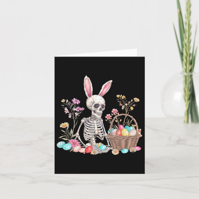 Skeleton Påsk Skeleton Eggs Basket Bunny Kort (Framsida)