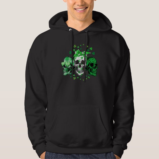Skeleton Patrick Day Grönt Day Skull Irish Shamr Hoodie (Framsida)
