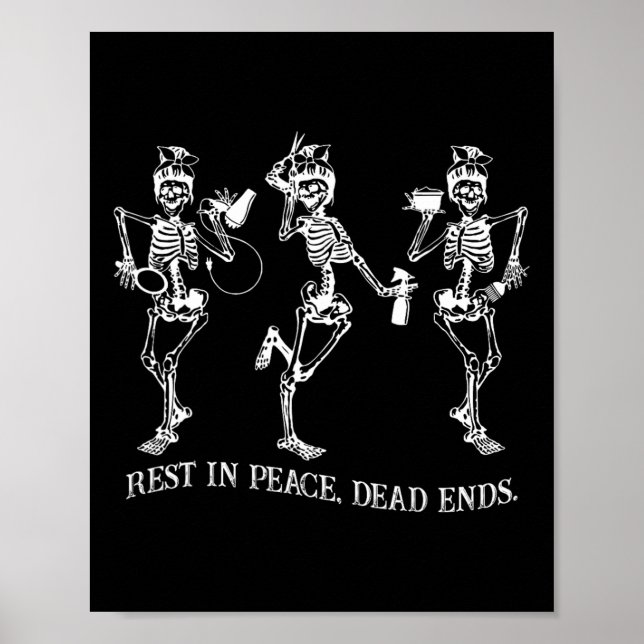 Skeleton Peace Dead slutar Hairstylist Halloween Poster (Framsidan)