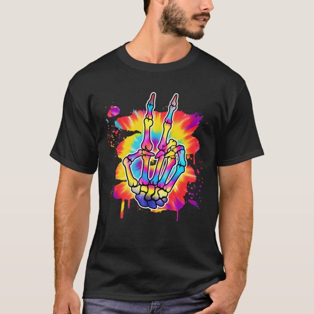 Skeleton Peace Tiedye T Shirt (Framsida)