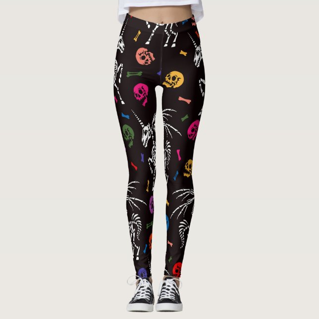 Skeleton Pegasus: färgstarka döskallar mönster. Leggings (Framsida)