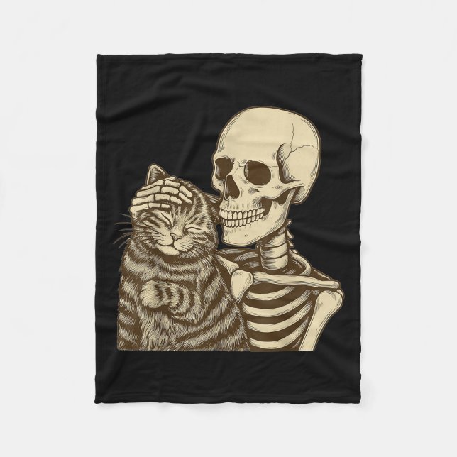 Skeleton Petting Cat Cute Halloween Manar Boys Fleecefilt (Framsidan)