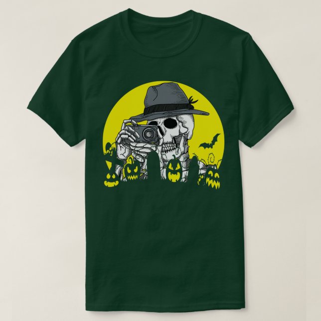 Skeleton Photographer Halloween Costume Camera Moo T Shirt (Design framsida)