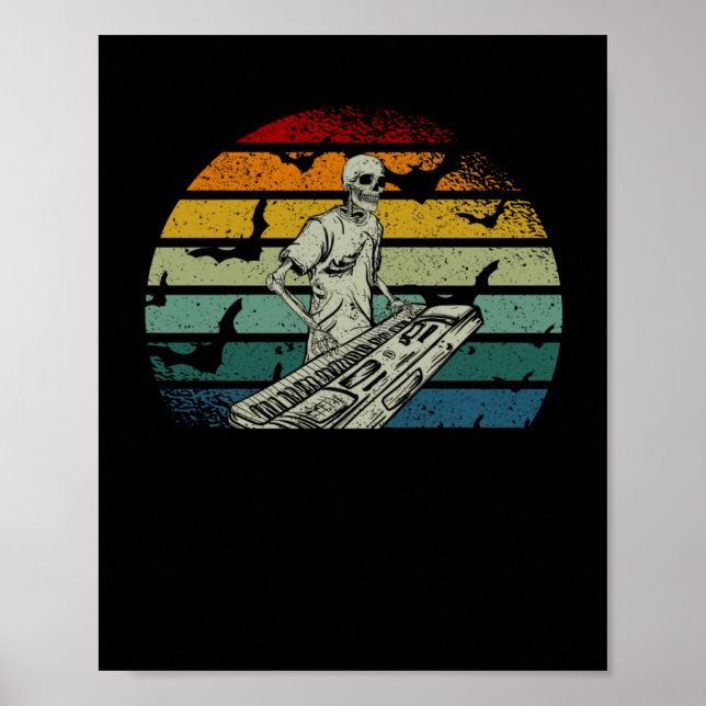 Skeleton Piano spelar Måne Halloween Music Poster (Framsidan)