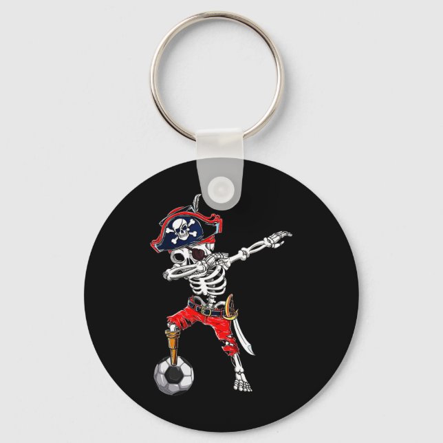 Skeleton Pirat &amp; Fotboll Halloween Costum Nyckelring (Framsida)