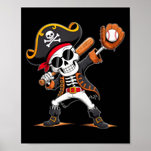 Skeleton Pirat Halloween Costume Baseball Player Poster (Framsidan)