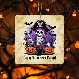 Skeleton Pirat Happy halloween Matey Julgransprydnad Keramik