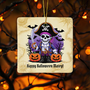 Skeleton Pirat Happy halloween Matey Julgransprydnad Keramik