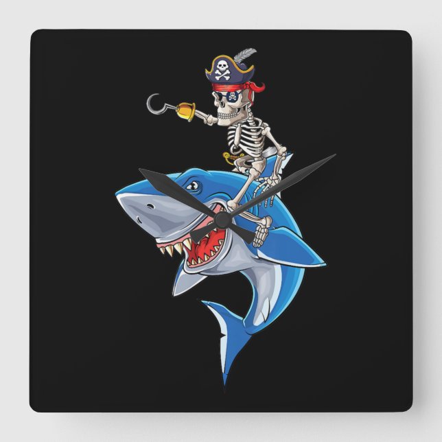 Skeleton Pirat Riding Shark Cute Boys Halloween Fyrkantig Klocka (Framsida)