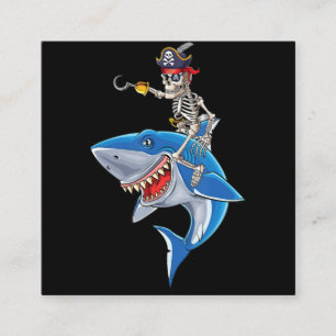 Skeleton Pirat Riding Shark Cute Boys Halloween Fyrkantigt Visitkort