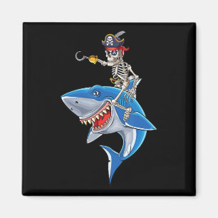 Skeleton Pirat Riding Shark Cute Boys Halloween Magnet