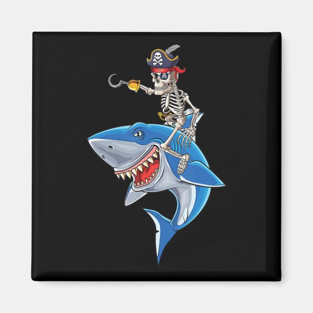 Skeleton Pirat Riding Shark Cute Boys Halloween Magnet (Framsidan)