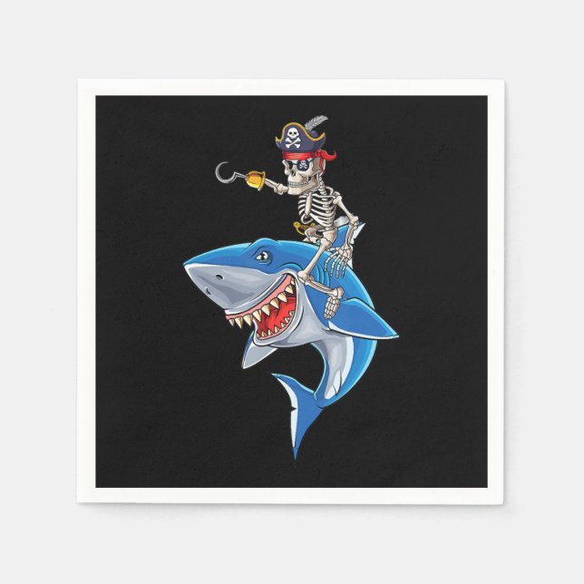 Skeleton Pirat Riding Shark Cute Boys Halloween Pappersservett (Framsidan)