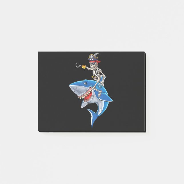 Skeleton Pirat Riding Shark Cute Boys Halloween Post-it Block (Framsida)