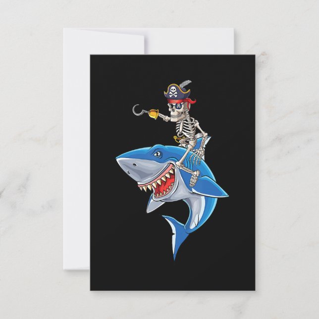 Skeleton Pirat Riding Shark Cute Boys Halloween Tack Kort (Framsida)