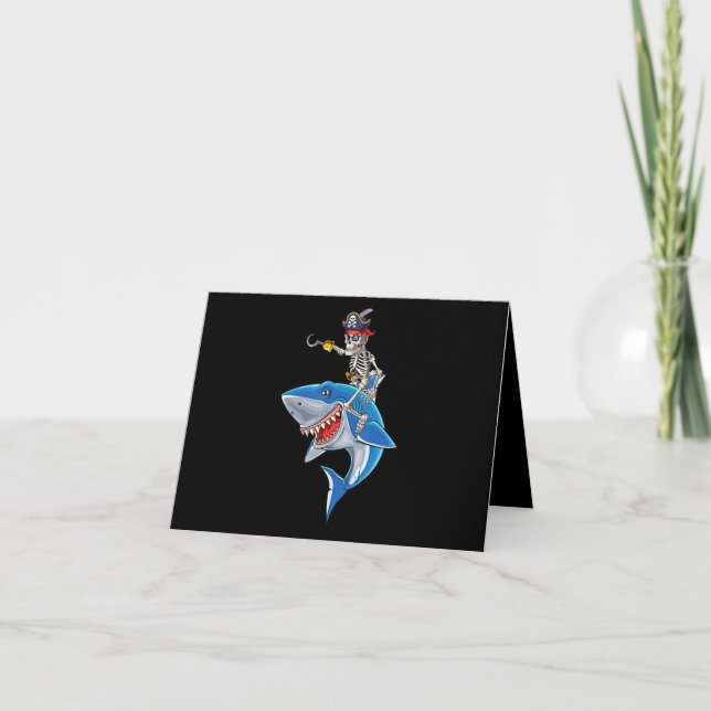 Skeleton Pirat Riding Shark Cute Boys Halloween Tack Kort (Framsida)