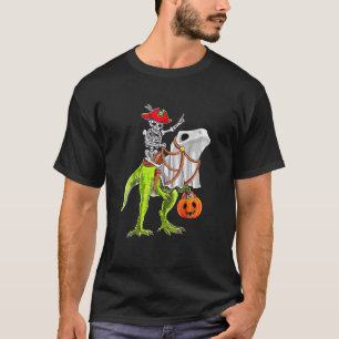 Skeleton Pirat Riding Skeleton Dinosaur Halloween T Shirt