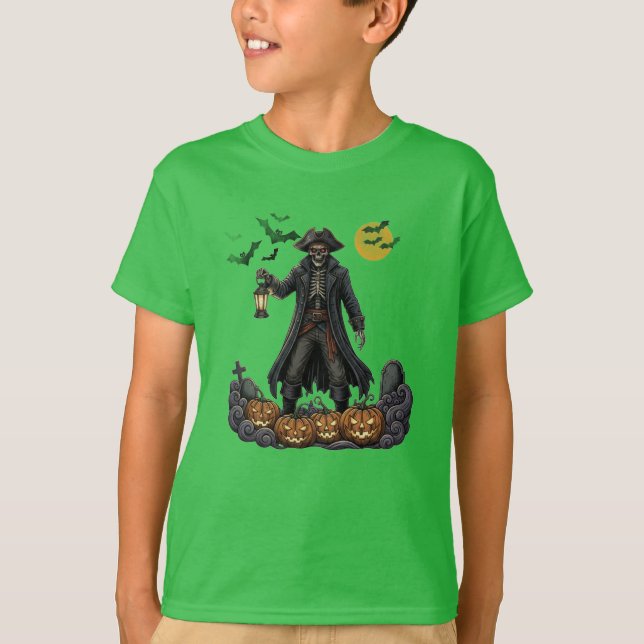 Skeleton Pirat" Spooky Halloween Kids' T-Shirt (Framsida)