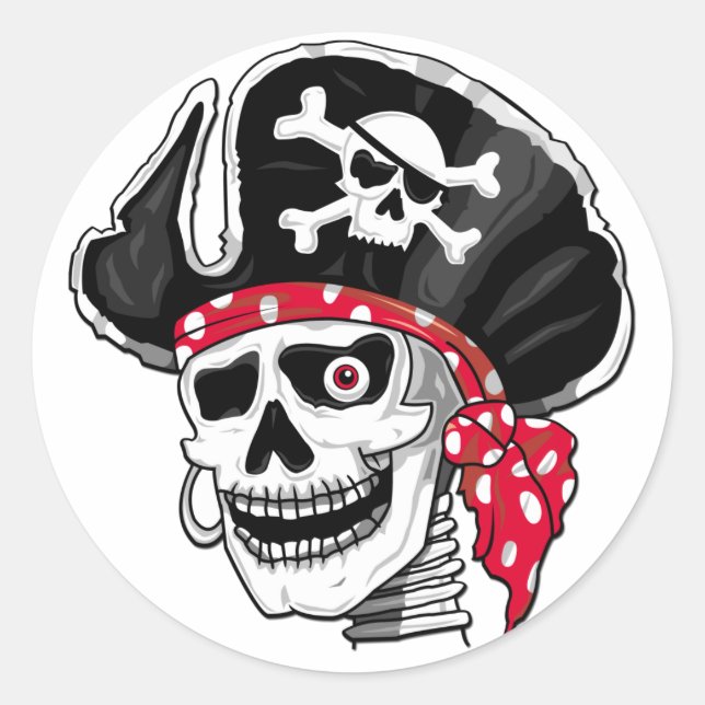 Skeleton Pirat Stickers Runt Klistermärke (Framsida)