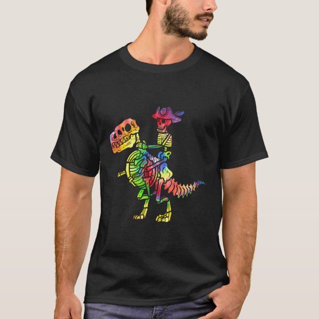 Skeleton Pirat T Rex Dinosaur Tie Dye Halloween C T Shirt (Framsida)