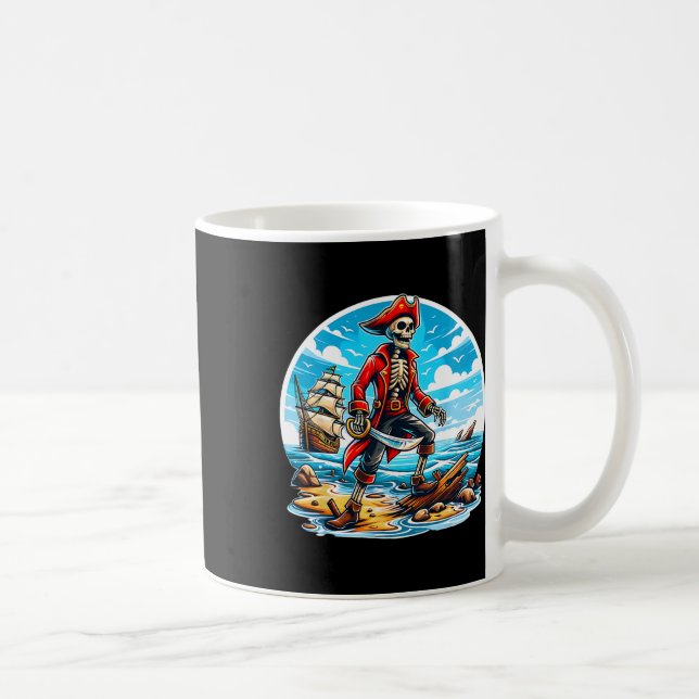 Skeleton Pirat Tee Skull Halloween Skeleton Pirat Kaffemugg (Höger)