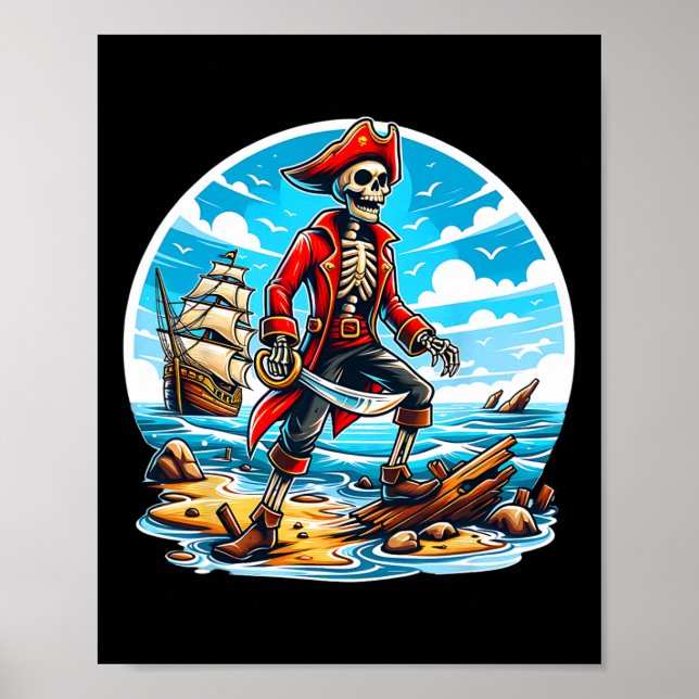Skeleton Pirat Tee Skull Halloween Skeleton Pirat Poster (Framsidan)