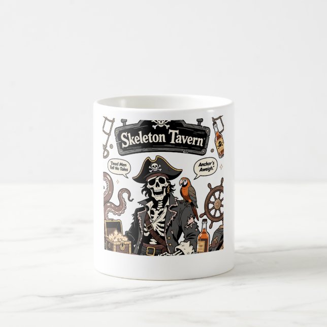 Skeleton Pirate Captain Vintage Comic Kaffemugg (Center)