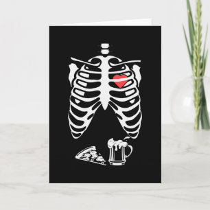 Skeleton Pizza Beer Funny Halloween Kort