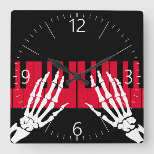 Skeleton play piano fyrkantig klocka