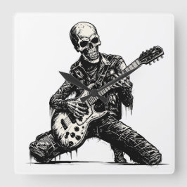 skeleton playing an electric guitar fyrkantig klocka