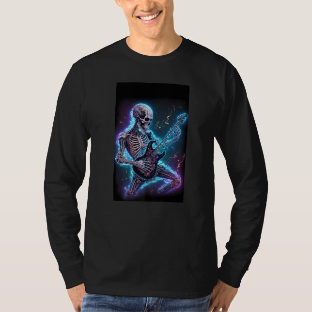 skeleton playing electric guitar in space Premium T Shirt (Framsida)