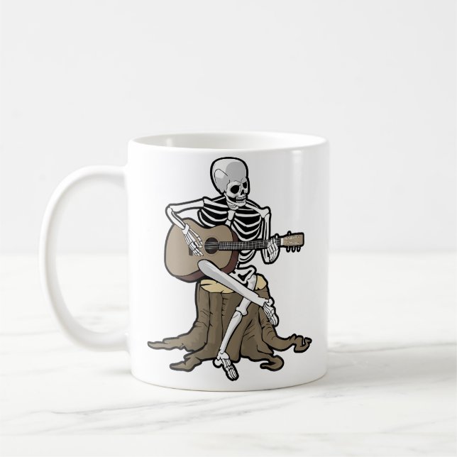 Skeleton Playing Guitar Halloween Acoustic Boys Gr Kaffemugg (Vänster)