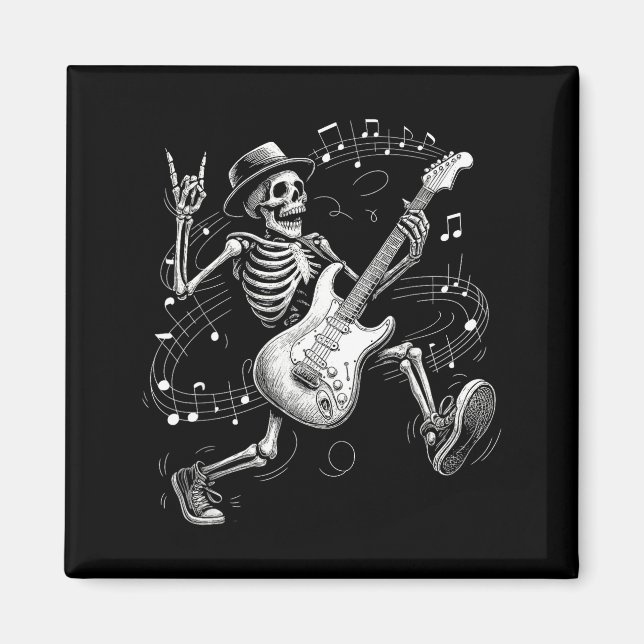 Skeleton Playing Guitar Music For Men Women Rock B Magnet (Framsidan)