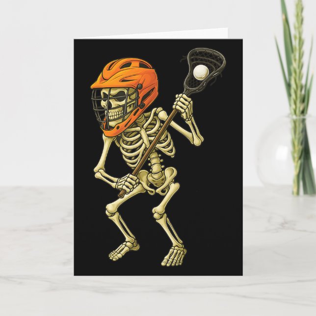 Skeleton Playing Lacrosse Funny Lacrosse Players H Kort (Framsida)