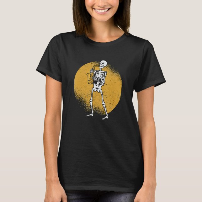 Skeleton Playing Saxophone Jazz Halloween Music Sp T Shirt (Framsida)