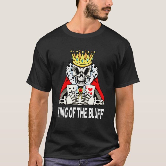 Skeleton Poker Player Kung på Blåpokerkorten T Shirt (Framsida)