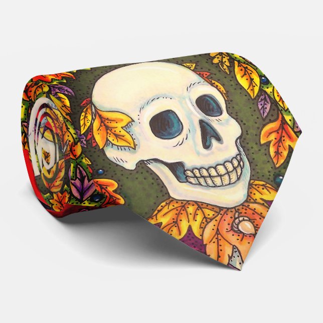 SKELETON PORTRÄTT, SKULL, HÖST LÖV NECK TIE SLIPS (Rullad)