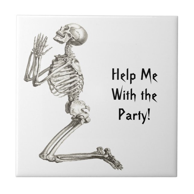 Skeleton Praying Halloween Tile Kakelplatta (Framsidan)