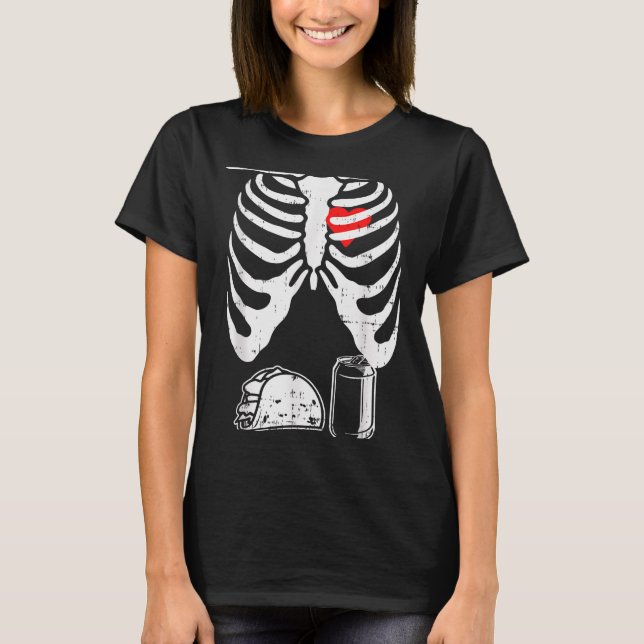 Skeleton Pregnancy Taco Beer Xray Halloween Soon D T Shirt (Framsida)
