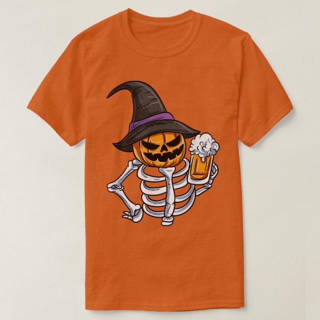 Skeleton Pumpkin Ansikte Jack O'Lantern T Shirt (Design framsida)