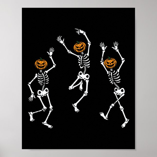 Skeleton Pumpkin Head Dancing Halloween Spooky Bon Poster (Framsidan)